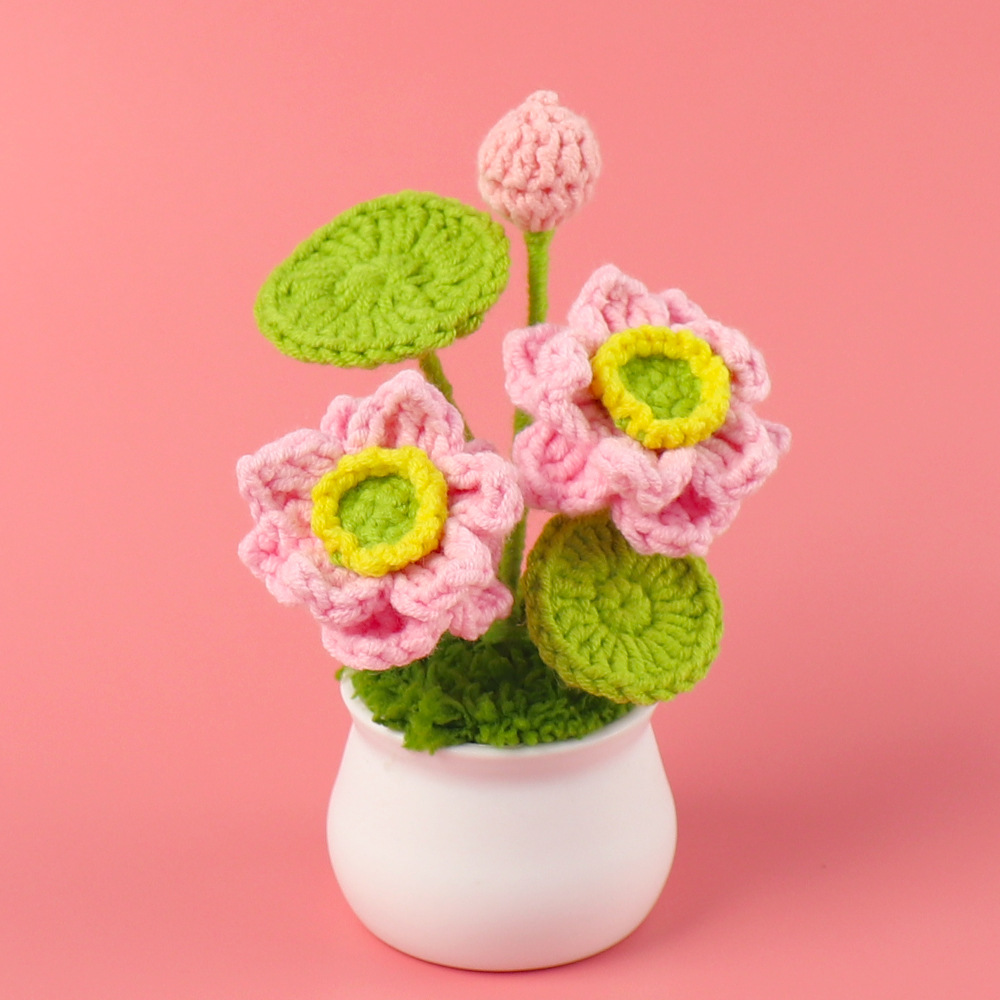 Plant Desk Mini - 1pc Finished Crochet Lotus Mini Potted