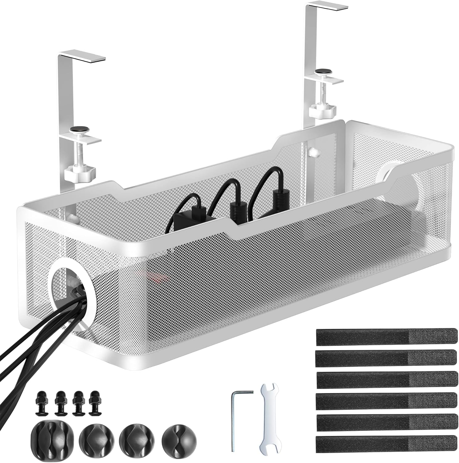 Home Office Setup - Under Desk Cable Management Tray White,
