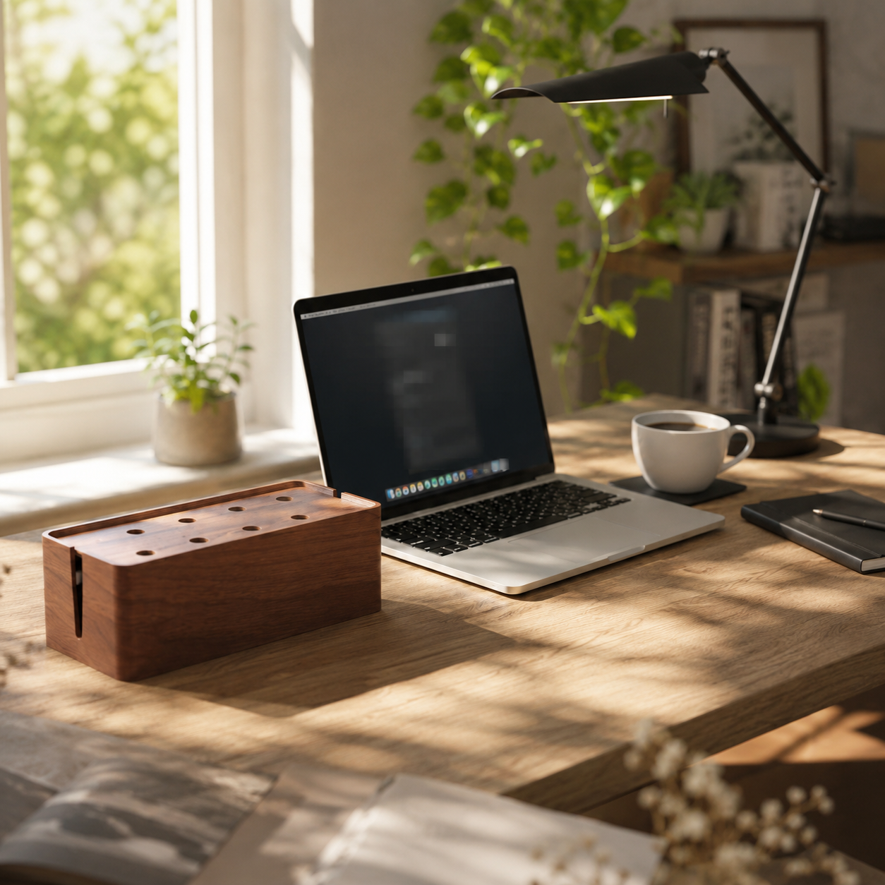 Power Strip Box Walnut Finish  - Power Strip Desk のレビューと価格