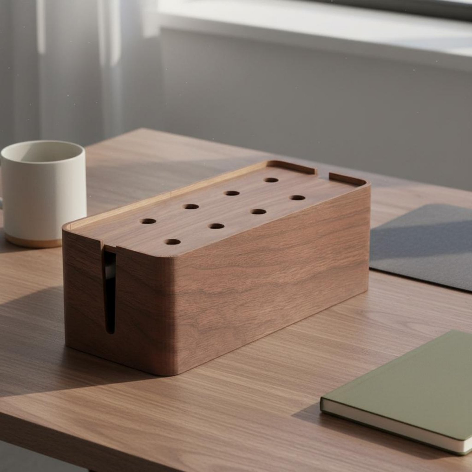 Power Strip Box Walnut Finish  - Power Strip Desk のレビューと価格
