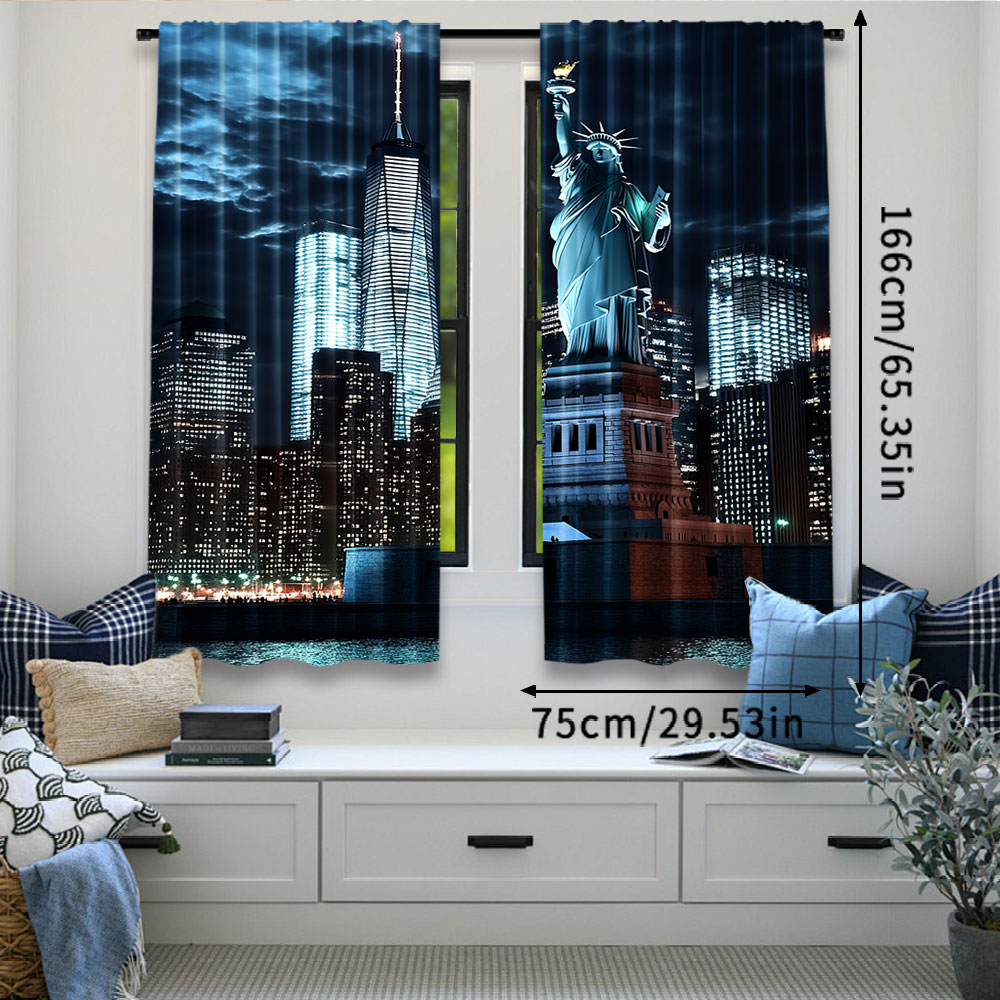 2Pcs Statue Of Liberty Curtain - Home Office York のレビューと価格