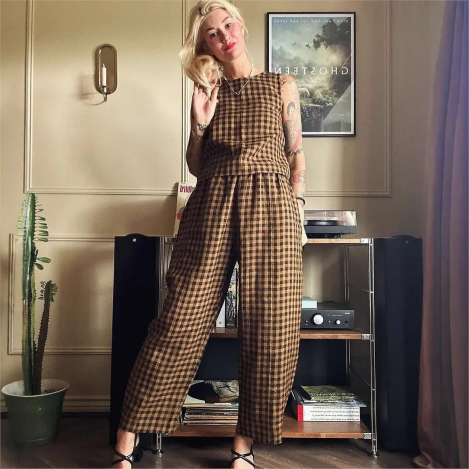 Fashion Printed Plaid Sleevele - Home Office 2024 のレビューと価格