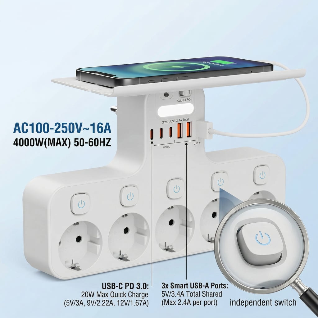 Wall Power Strip EU Plug Indep - Power Strip Desk のレビューと価格