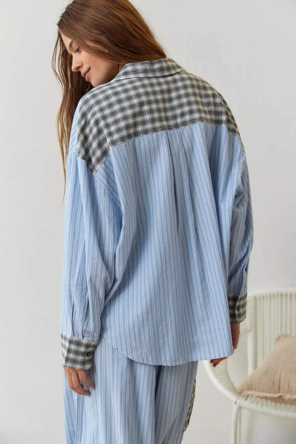 Stripe Plaid Patchwork Blouse  - Home Office 2024 のレビューと価格