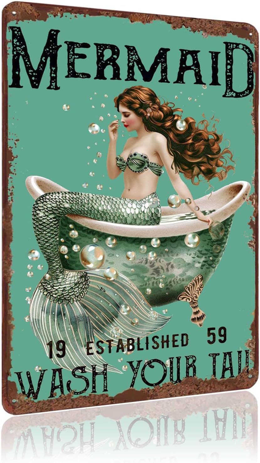 Metal Signs Mermaid Wash Your  - Home Office Kitchen のレビューと価格