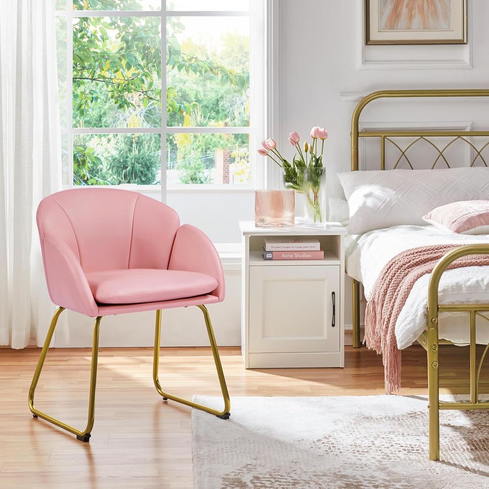Pink PU Leather Vanity Chair w - Home Office Kitchen のレビューと価格