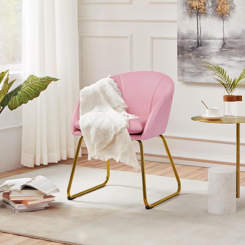 Pink PU Leather Vanity Chair w - Home Office Kitchen のレビューと価格