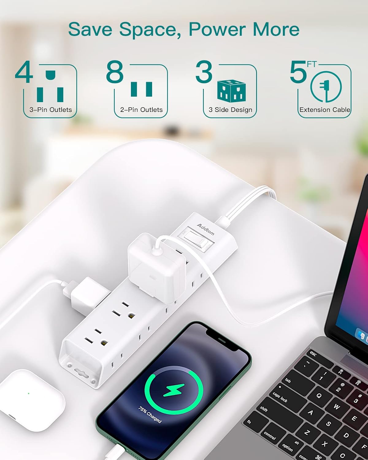 12 Outlet Flat Plug Power Stri - Power Strip Desk のレビューと価格