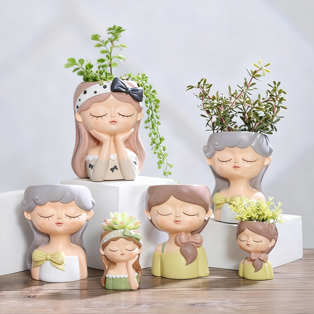 Cute Girl Small Plant Pot Resi - Plant Desk Mini のレビューと価格