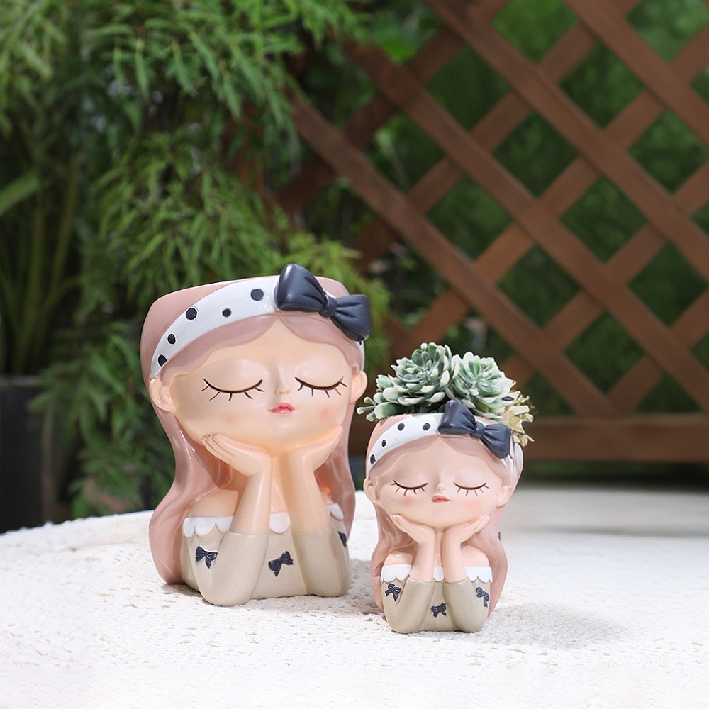 Cute Girl Small Plant Pot Resi - Plant Desk Mini のレビューと価格
