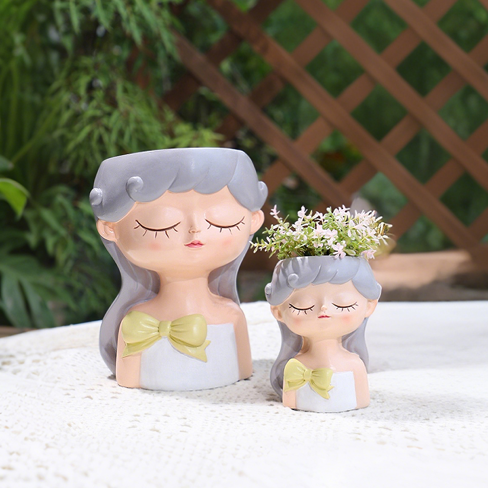 Cute Girl Small Plant Pot Resi - Plant Desk Mini のレビューと価格