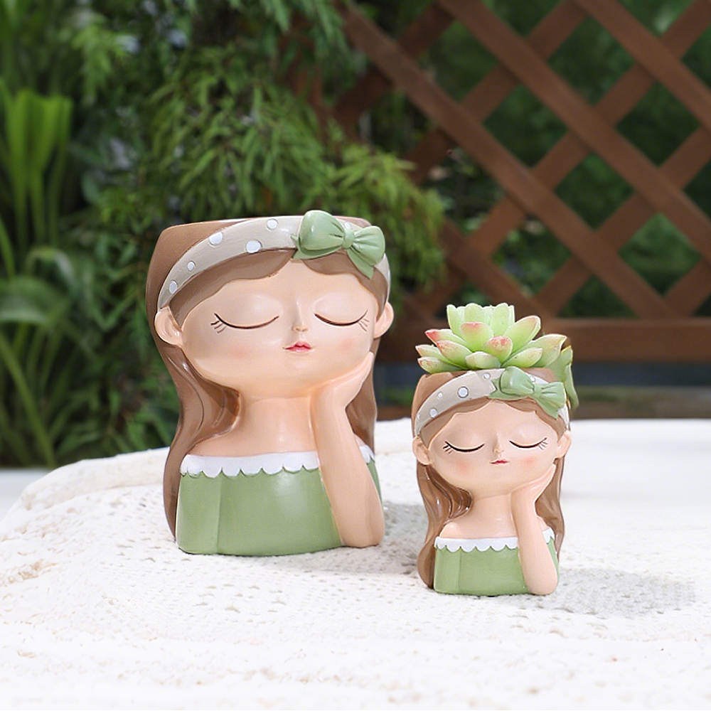Cute Girl Small Plant Pot Resi - Plant Desk Mini のレビューと価格