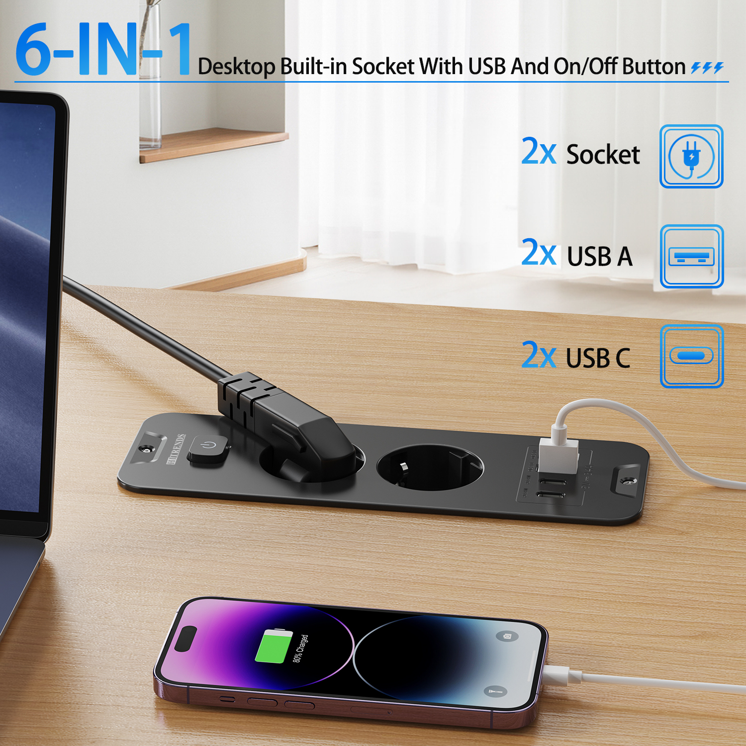 Desktop Built-in Socket with 2 - Power Strip Desk のレビューと価格