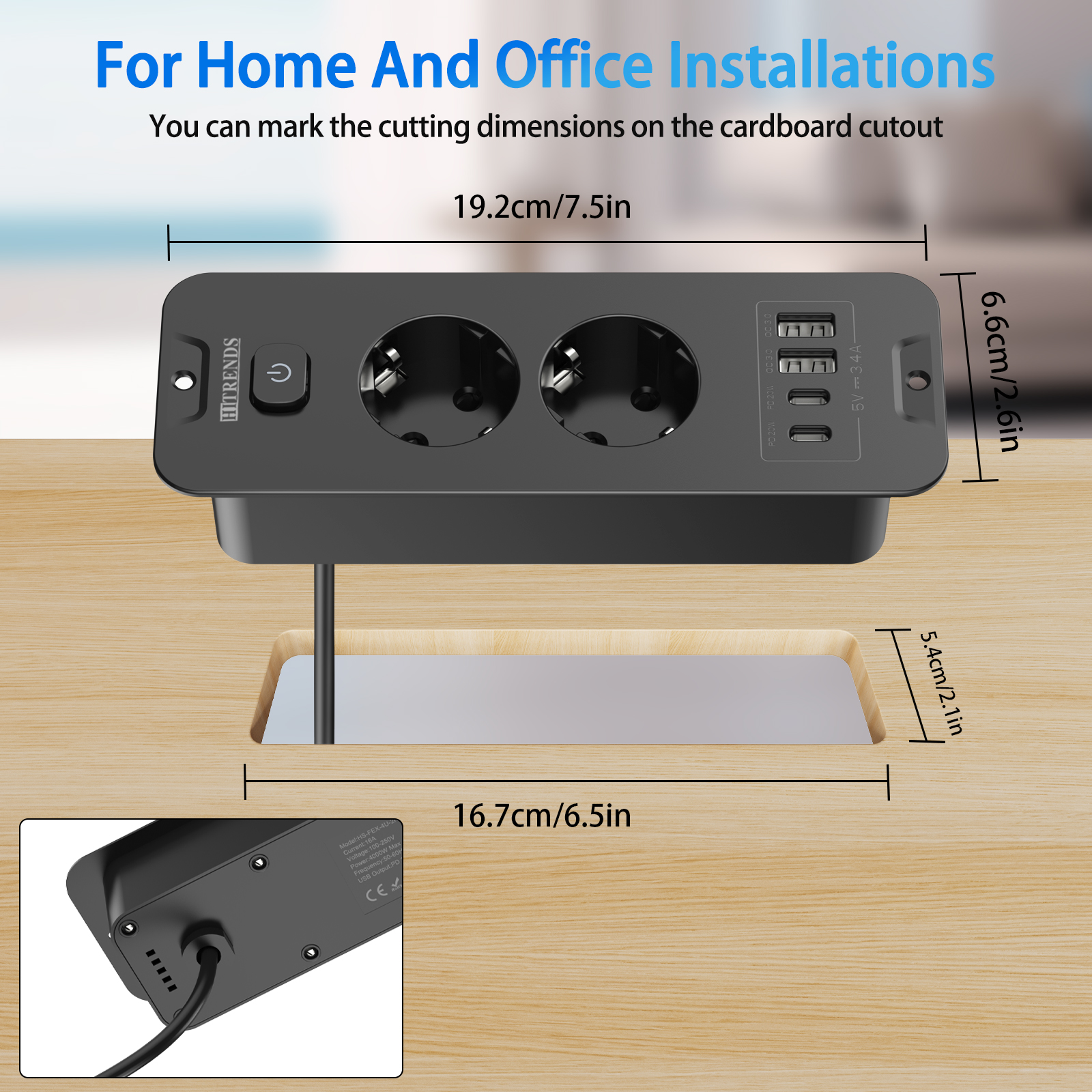 Desktop Built-in Socket with 2 - Power Strip Desk のレビューと価格