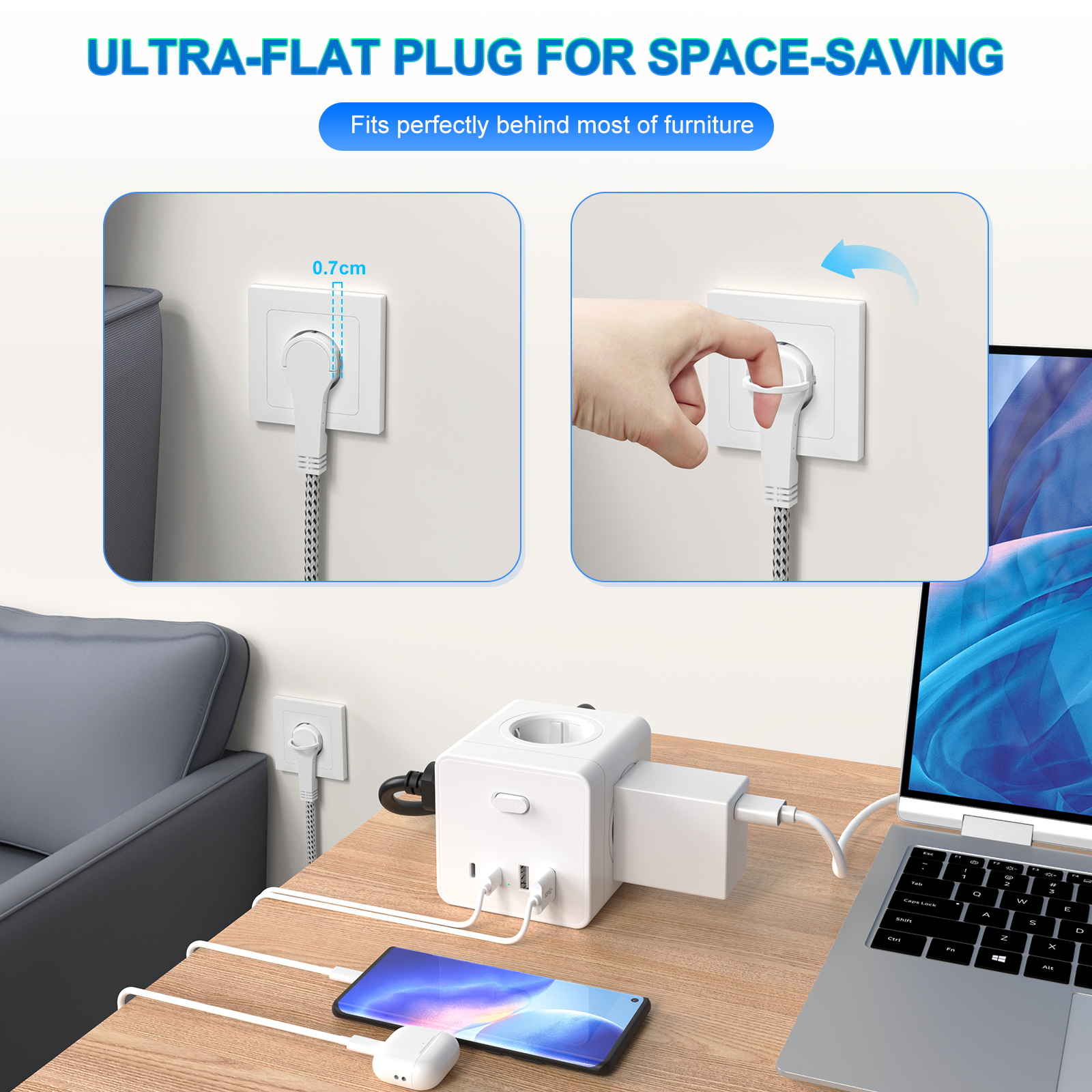 HITRENDS 8-in-1 Cube Socket, 3 - Power Strip Desk のレビューと価格