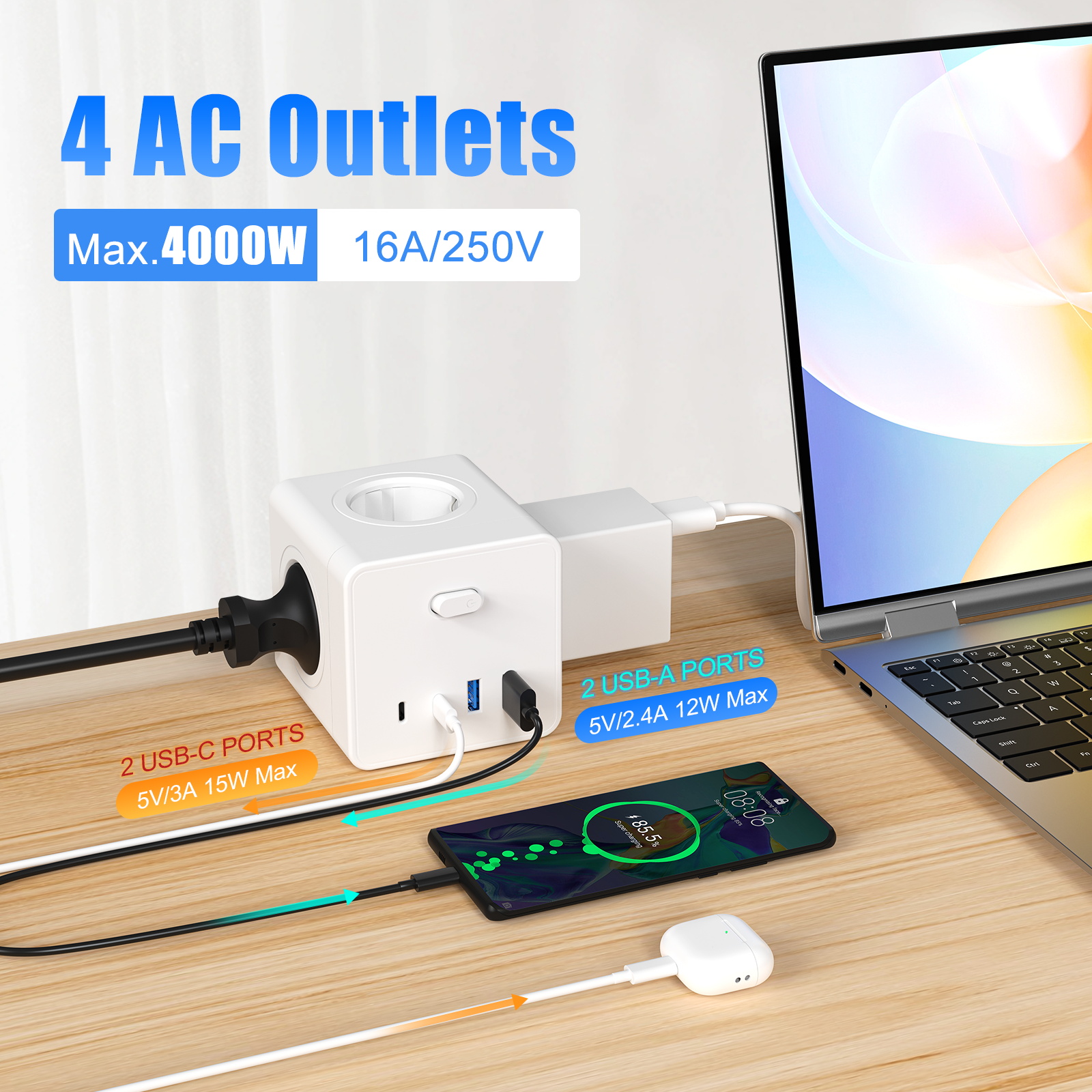 HITRENDS 8-in-1 Cube Socket, 3 - Power Strip Desk のレビューと価格
